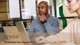  Presentation with coworkers - Theme having image-of-multiethnic-young-female background and a coral colored foreground