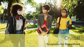  Presentation with face masks - Audience pleasing presentation theme consisting of image-of-multinational-student-girls backdrop and a yellow colored foreground