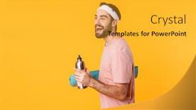  Presentation with bottle water - Theme enhanced with image-of-muscular-athletic-young background and a gold colored foreground