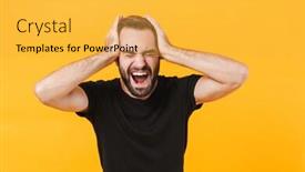  Presentation with basic - Colorful PPT theme enhanced with image-of-nervous-man backdrop and a yellow colored foreground