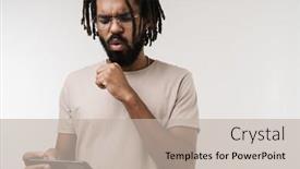  Presentation with mobile games - Cool new PPT theme with image-of-nervous-negative-african backdrop and a mint green colored foreground