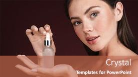  Presentation with serum - Presentation design featuring image of nice half-naked woman holding serum bottle and looking at camera isolated over dark red background background and a red colored foreground