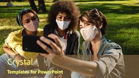  Presentation with face masks - Beautiful PPT theme featuring image-of-nice-student-girls backdrop and a tawny brown colored foreground