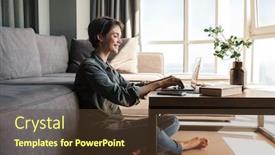  Presentation with living room - Amazing slide set having image-of-nice-young-cheerful backdrop and a tawny brown colored foreground