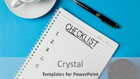  Presentation with blue business - Presentation theme having image-of-notebook-with-checklist background and a light gray colored foreground