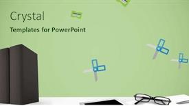  Presentation with green office - Presentation design consisting of image-of-office-files background and a mint green colored foreground