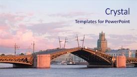  Presentation with human hands open palm up - Presentation theme with image of open palace bridge background and a sky blue colored foreground