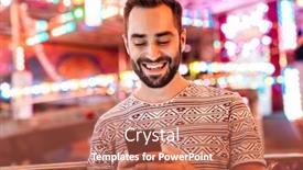  Presentation with amusement park - Slide set featuring image of optimistic cheerful man walking outdoors in amusement park using mobile phone background and a red colored foreground