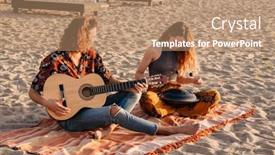  Presentation with drum - Beautiful PPT theme featuring image-of-optimistic-young-loving backdrop and a coral colored foreground