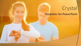  Presentation with athletes - Amazing PPT layouts having image of pair young athletes looking at clock in park backdrop and a yellow colored foreground