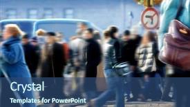  Presentation with rush hour - Amazing slide deck having image of people walking backdrop and a  colored foreground