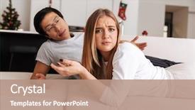  Presentation with man joined woman - Beautiful presentation theme featuring image of perplexed couple man backdrop and a coral colored foreground