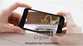  Presentation with online shopping - Slide set having image-of-person-using-smartphone background and a  colored foreground