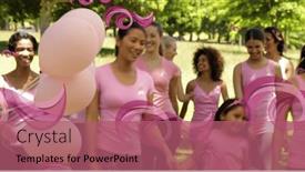  Presentation with happy-image - Slides having image-of-pink-ribbons-over and a coral colored foreground