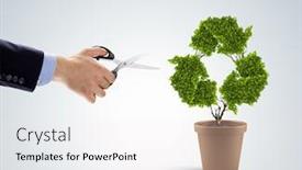  Presentation with recycle - Slide deck having image of plant pot with recycle symbol background and a white colored foreground