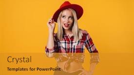  Presentation with hat - Cool new presentation design with image-of-pleased-beautiful-pinup backdrop and a gold colored foreground