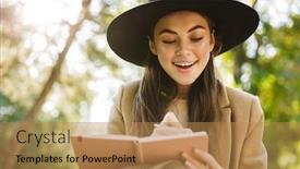  Presentation with diary - Theme enhanced with image-of-pleased-woman background and a coral colored foreground