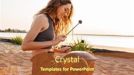  Presentation with drum - Presentation theme enhanced with image-of-pleased-young-woman background and a red colored foreground