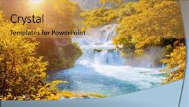  Presentation with waterfall - Beautiful presentation theme featuring image of popular travel destination backdrop and a gold colored foreground