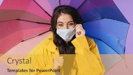  Presentation with purple wall - Presentation theme consisting of image-of-positive-happy-woman background and a yellow colored foreground