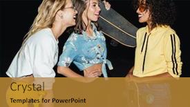  Presentation with girls night - PPT theme consisting of positive multiethnic girls in streetwear background and a gold colored foreground