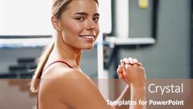  Presentation with sport coach - Amazing slide set having image-of-positive-young-woman backdrop and a coral colored foreground