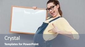  Presentation with on glass board - PPT theme featuring image of pregnant happy lady background and a  colored foreground