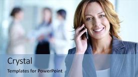  Presentation with phone - Presentation design with image of pretty businesswoman calling background and a light blue colored foreground
