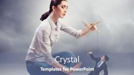  Presentation with leadership - Presentation theme having image of pretty businesswoman puppeteer leadership concept background and a ocean colored foreground