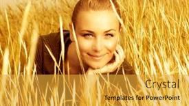  Presentation with nature countryside - Presentation design having image-of-pretty-cute-woman background and a gold colored foreground