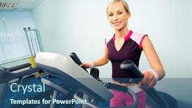  Presentation with running treadmill - Slides featuring health club gym gymnasium - image of pretty girl background and a ocean colored foreground