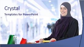  Presentation with woman muslim - PPT theme enhanced with image of pretty muslim woman background and a sky blue colored foreground