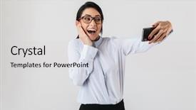  Presentation with brain and cell phone radiation - Slides featuring image of pretty office woman background and a  colored foreground