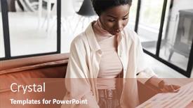  Presentation with african colors - Presentation theme consisting of image-of-pretty-serious-young background and a coral colored foreground