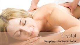  Presentation with massage therapy - Audience pleasing theme consisting of pretty woman getting a massage backdrop and a coral colored foreground