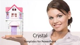  Presentation with toy - Theme with image of pretty woman holding background and a coral colored foreground