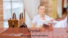  Presentation with restaurant menu - Audience pleasing theme consisting of image of pretty woman sitting at restaurant with menu in hands backdrop and a red colored foreground