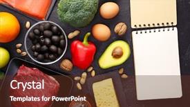  Presentation with diet and nutrition - Colorful presentation theme enhanced with image of products for diet backdrop and a tawny brown colored foreground