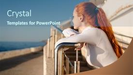  Presentation with railing - Slide deck consisting of image-of-redhead-young-sportswoman background and a ocean colored foreground