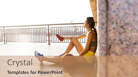  Presentation with sea port - PPT layouts featuring image of relaxed asian woman background and a coral colored foreground