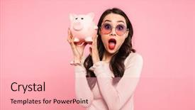  Presentation with woman piggy bank isolated - Amazing presentation theme having image of rich woman 20s backdrop and a lemonade colored foreground