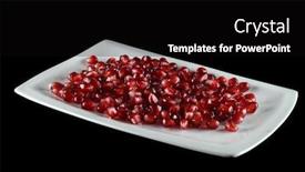  Presentation with pomegranates - Beautiful PPT layouts featuring image of ripe pomegranates on plate isolated on a dark background backdrop and a black colored foreground