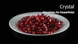  Presentation with pomegranates - Colorful PPT theme enhanced with image of ripe pomegranates on plate isolated on a dark background backdrop and a black colored foreground