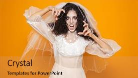  Presentation with scary halloween - PPT theme enhanced with image of scary dead bride background and a yellow colored foreground