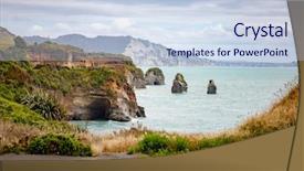  Presentation with sea shore - Presentation featuring image of sea shore rocks background and a  colored foreground