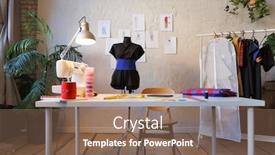  Presentation with mannequin - Colorful presentation theme enhanced with image of seamstress room with mannequin table sewing machine backdrop and a violet colored foreground