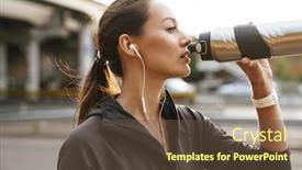  Presentation with drinking water - Presentation theme enhanced with image-of-serious-athletic-woman background and a tawny brown colored foreground