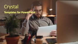  Presentation with album - Amazing slide deck having image-of-serious-bearded-designer backdrop and a tawny brown colored foreground