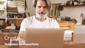  Presentation with basic - Cool new PPT layouts with image-of-serious-mature-man backdrop and a coral colored foreground