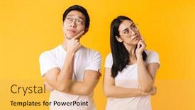  Presentation with thinking - Cool new PPT layouts with image-of-serious-multinational-man backdrop and a yellow colored foreground